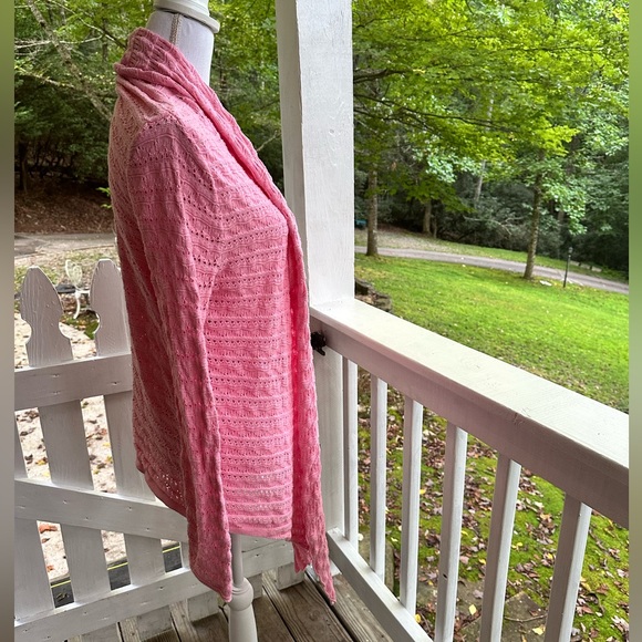 Westbound Petites Pink Pointelle Cotton Open Front Sweater PL FREE SHIP - Picture 2 of 4